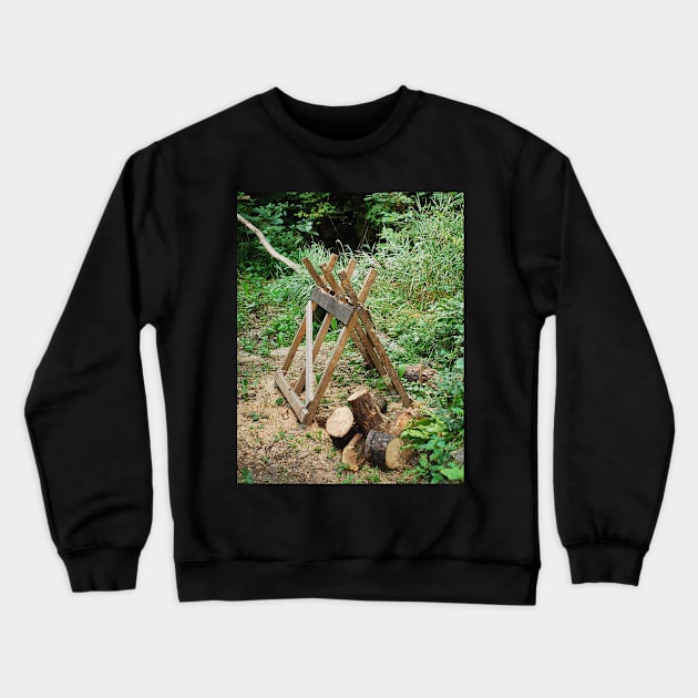 Old Wooden Sawhorse in Forest Crewneck Sweatshirt by jojobob